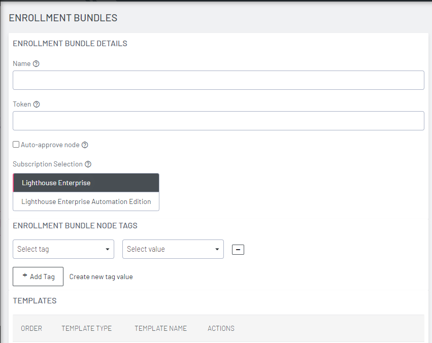 Image of the LIghthouse UI showing the how to add an enrollment bundle